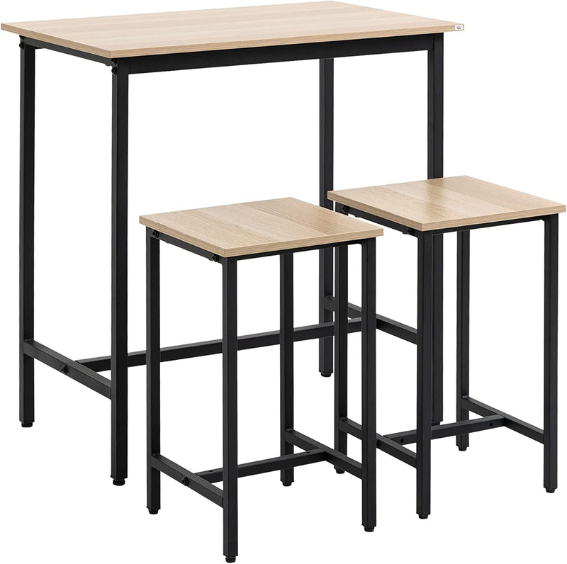 Set 3 Pezzi Con Tavolo E 2 Sgabelli Da Cucina Stile Industriale, Arredamento Moderno per Soggiorno E Salotto, Legno Naturale E Nero