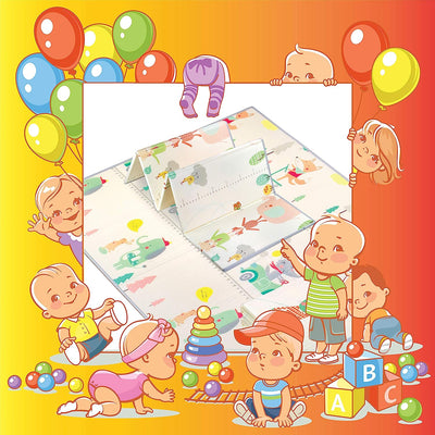 Tappeto Gioco Bambini E Neonato | Certificato CE | Atossico Tappeto Morbido per Gattonamento Pieghevole Antiscivolo Reversibile Portatile | Ideale per I Primi Passi Tummy Time E Idea Regalo