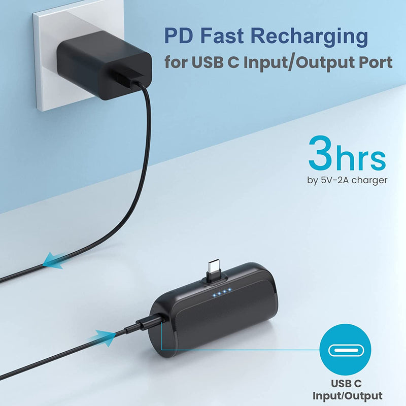 Power Bank 5200Mah,Ultra-Piccolo&Ultra-Compatto Caricatore Portatile Con 3A PD USB C Ingressi&Uscite Mini Powrbank Batteria Esterna per Android Samsung Galaxy/Note/Oppo/Lg/Switch/Huawei/Xiaomi