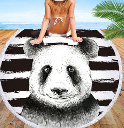 Round Beach Towel, Cute Animal, Panda, Beach Towel, Shawl Cushion, Microfiber