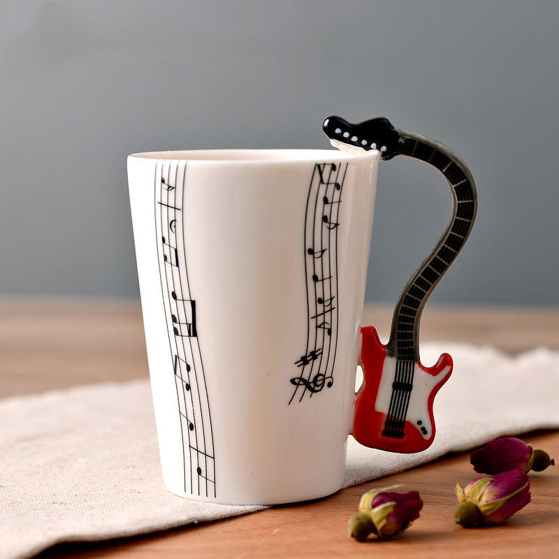 Coffee Cup with Music Notes in the Form of Saxophone Handle Ceramic Porcelain Cup of Tea Milk Method