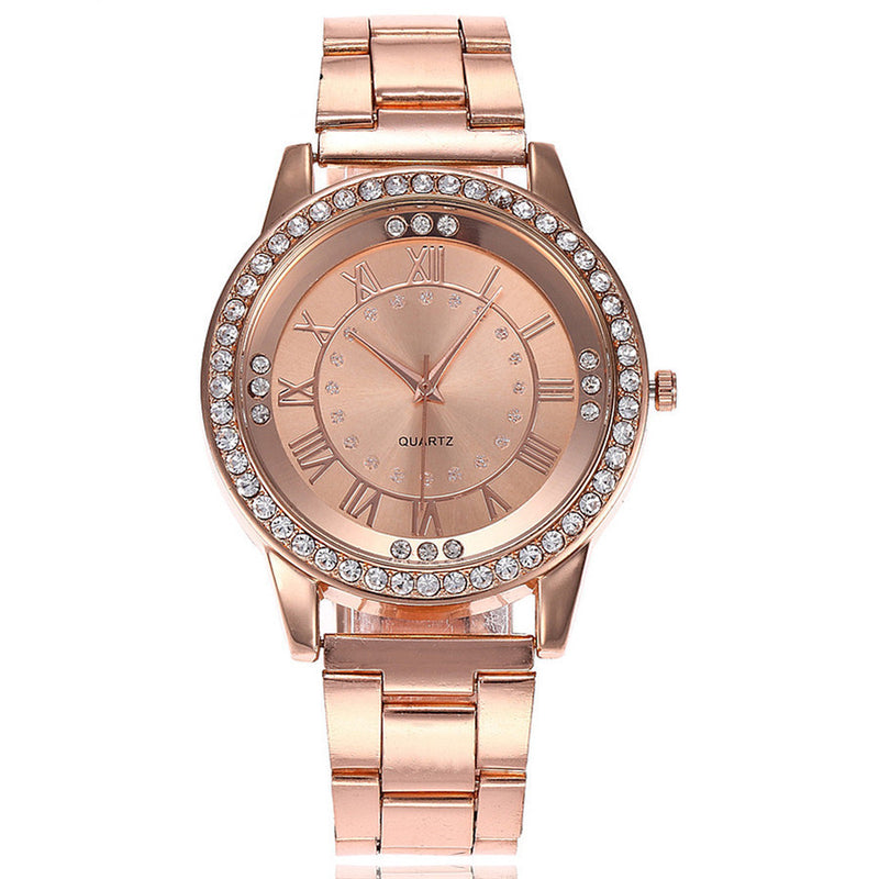 Vansvar Brand Rose Gold Watch Luxury Women Dress Rhinestone Quartz Watch Casual Women Stainless Steel Wristwatches Female Clock