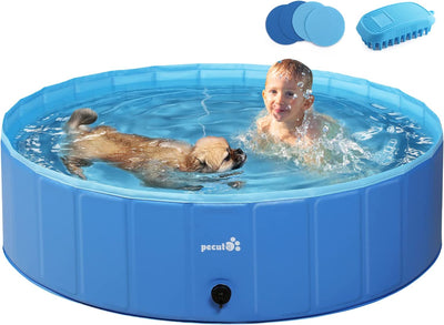 Piscina per Cani Piccoli E Medi(120X30Cm), Vasca Da Bagno per Cani, Piscina Con Palline per Bambini, Di PVC Pieghevole Antiscivolo Resistente All'Usura,Blu