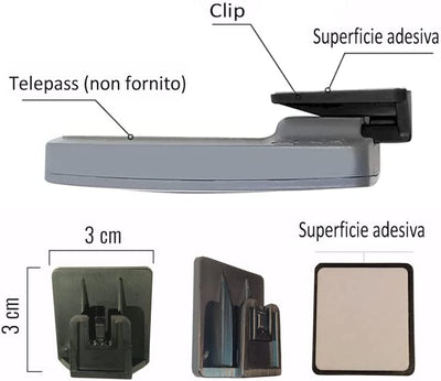 ® Clip Adesiva Supporto Nuovo Modello Telepass Slim- 1 Pezzo - Nero