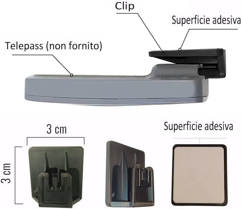 ® Clip Adesiva Supporto Nuovo Modello Telepass Slim- 1 Pezzo - Nero