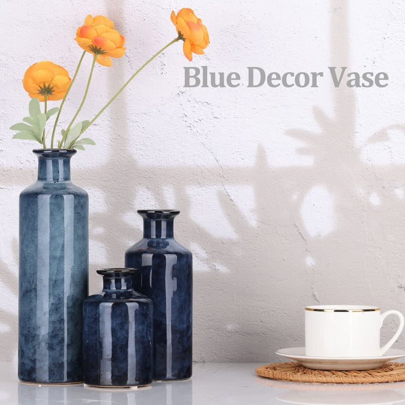 Set Di Tre Vasi in Ceramica Blu: Tre Piccoli Vasi Blu, Moderna Decorazione Minimalista Di Vasi Di Fiori, Decorazioni Creative per Soggiorno, Sala Da Pranzo, Ufficio E Scene Di Matrimonio