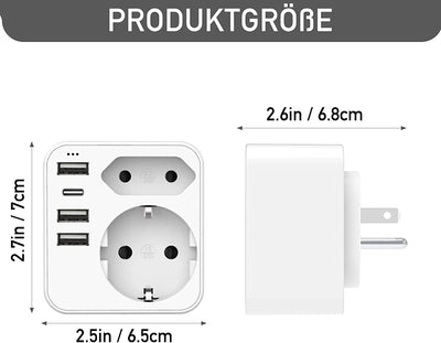 Adattatore Presa Inglese,Adattatore Presa Inglese a Spina Italiana, Adattatore UK per Gran Bretagna, Qatar, Irlanda, Gambia, Adattatore Prese Inglesi 3250W, Adattatore Spina Inglese Con 4 USB