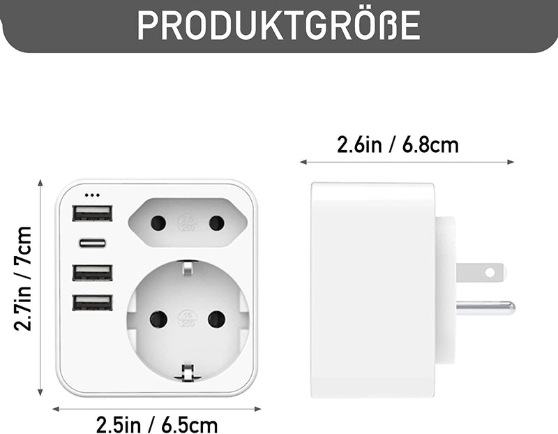 Adattatore Presa Inglese,Adattatore Presa Inglese a Spina Italiana, Adattatore UK per Gran Bretagna, Qatar, Irlanda, Gambia, Adattatore Prese Inglesi 3250W, Adattatore Spina Inglese Con 4 USB