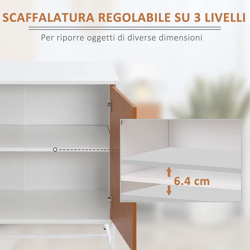 Mobiletto Basso in Truciolato E Metallo a 2 Ante Con Ripiano Regolabile a 2 Livelli, per Soggiorno, Ingresso E Cucina, 80X39X80 Cm, Bianco E Marrone