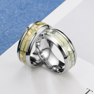 Stainless Steel Luminous Heartbeat Ring ECG Titanium Steel Couple Ring