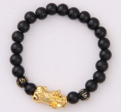 Obsidian 18K Gold Bracelet Six Brave Words on Hand and Little Pearl Transport Gifts Wholesale