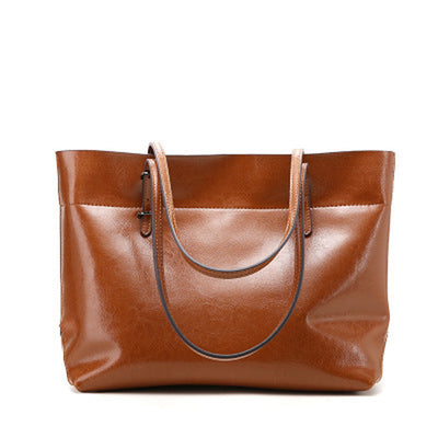 New Handbag Leather Casual Wax Cowhide Handbag Bag Lady Bag Factory Wholesale Horizontal