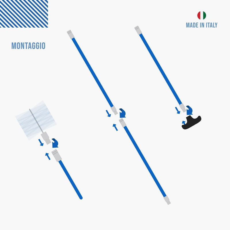 Kit per La Pulizia Della Stufa a Pellet - 2 Prolunghe Flessibili Blu Da 3 Metri (Totale 6 Metri), Curvatura Massima 90° - 2 Scovoli Standard in Nylon (1 Da 80Mm E 1 Da 100Mm)