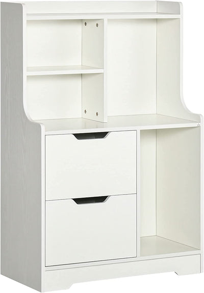 Mobile Dispensa in MDF Con 2 Cassetti E Ripiani Aperti, Mobiletto Multiuso per Soggiorno, Ingresso E Cucina, 73X35X110 Cm, Bianco