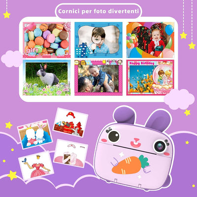 Camera Istantanea per Bambini, Con 3 Rotoli Di Carta Termica E Scheda SD Da 32 G, Fotocamera Fotografica Istantanea, Regalo per Ragazze E Ragazzi (Viola)