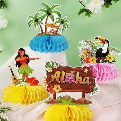 9Pz Centrotavola a Nido D’Ape Festa Hawaiana Luau Decorazione Da Tavola Hawaiian Party Gadget Addobbi Festa Compleanno Hawaiano Centrotavola 3D Tropicale Aloha