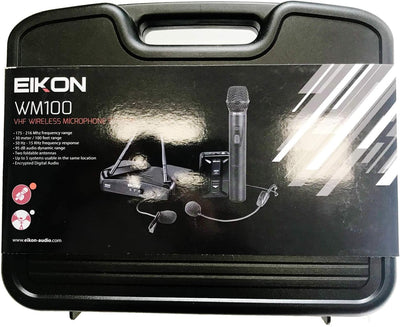 EIKON WM100M - Radio Microfono Professionale Wireless Sistema VHF a Gelato per Canto O Karaoke, Nero