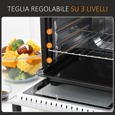 Fornetto Elettrico 16L Temperatura Regolabile E Timer, 3 Metodi Di Cottura E Accessori Inclusi, 1400W, 50X36X35Cm, Argento Nero