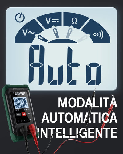 TM-510 Multimetro Digitale, 4000 Conta Tester Elettricista, Misurazione Smart, Autoranging, Senza Contatto, Misura Tensione AC/DC, Resistenza, Continuità – Verde