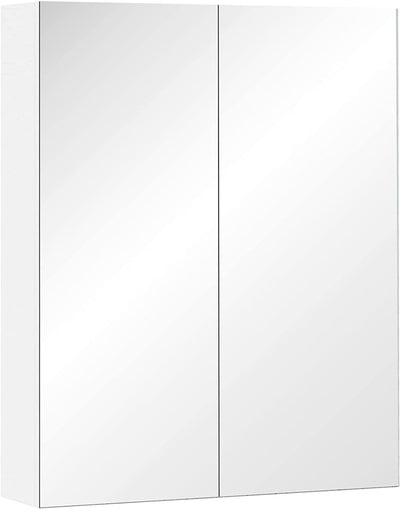 Armadietto Pensile Da Bagno Due Ante Frontali Con Specchiera E 2 Ripiani Interni MDF Bianco (60 X 15 X 75 Cm)