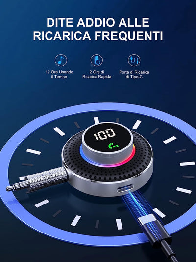 Ricevitore Bluetooth 5.3 Auto AUX, Pulsante Ingrandito E LED Schermo Adattatore Bluetooth AUX Con Jack 3,5Mm, Bluetooth Auto per Stereo/Altoparlante/Cuffie, Chiamate in Vivavoce, Supporta Siri