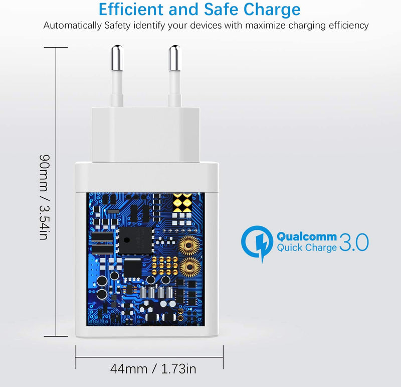 Caricatore USB Da Muro Multiplo Carica Rapida,Quick Charger 3.0 30W/6A 4 Porte Caricabatterie Alimentatore Presa USB Da Parete per Iphone 12/11/Xs/X,Samsung Galaxy S21/S20/Note,Xiaomi,Huawei