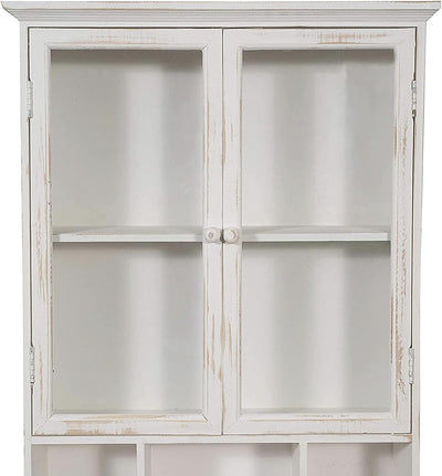 Vetrina Cucina in Legno 86X60X18 Cm | Vetrinetta Shabby Chic Bianco 2 Ripiani | Pensile Bagno Bianco 2 Ante | Mobiletto Bagno Sospeso