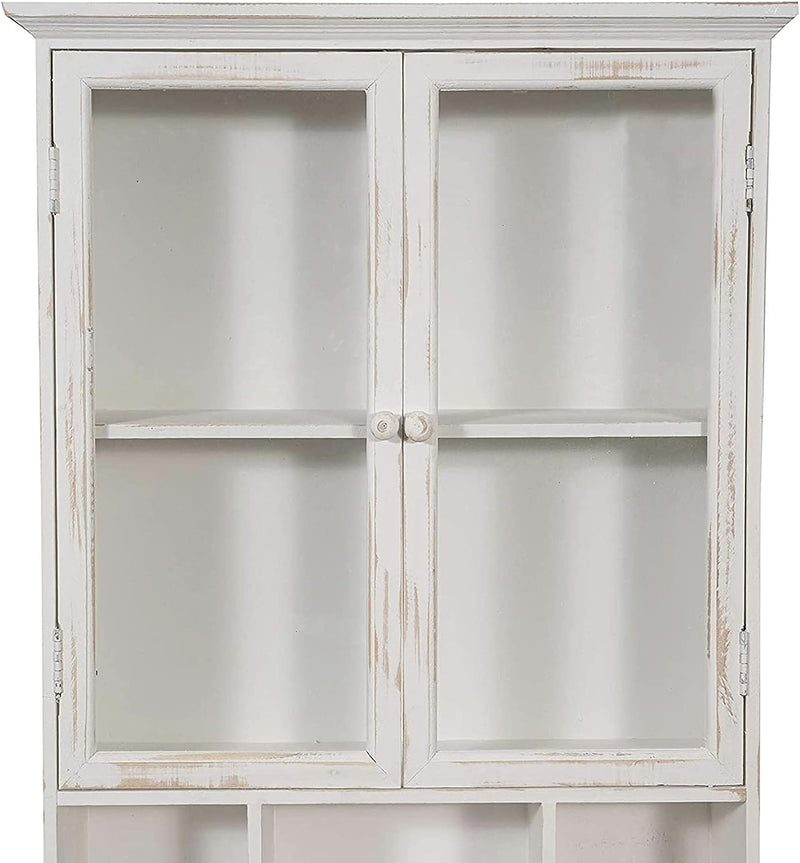 Vetrina Cucina in Legno 86X60X18 Cm | Vetrinetta Shabby Chic Bianco 2 Ripiani | Pensile Bagno Bianco 2 Ante | Mobiletto Bagno Sospeso