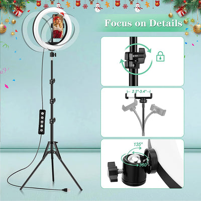 Ring Light Professionale Luce Selfie - 10" Lampada Tik Tok Con Telefono - LED Luce Ad Anello Con 59" Treppiede Alto 40 Modalità RGB Di Illuminazione 13 Luminosità per Trucco Fotografia Youtube Video