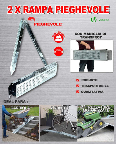 Rampa Pieghevole, Rampe Di Carico 400 Kg Max, Rampa Pieghevole per Moto E Rampa Di Accesso Resistente E Conveniente. Dimensioni 160 X 22,5X 4,5 Cm (YC-160F)