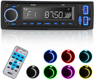 Autoradio Bluetooth 5.0 Vivavoce,  Radio Stereo 4 X 60W Ricevitore 1 DIN,7 Colori Di Luce Dei Pulsanti, Supporta Chiamate in Vivavoce/Fm/Aux-In/Sd/U Disk/Telecomando, Ricarica Rapida