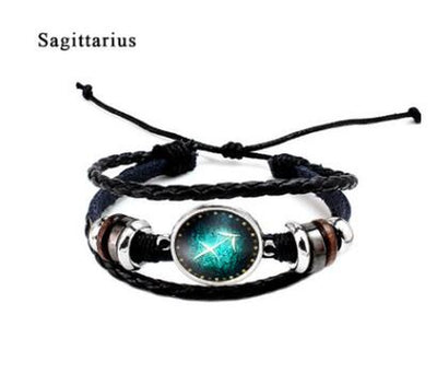 Twelve Constellation Glass Piece Couple Bracelet