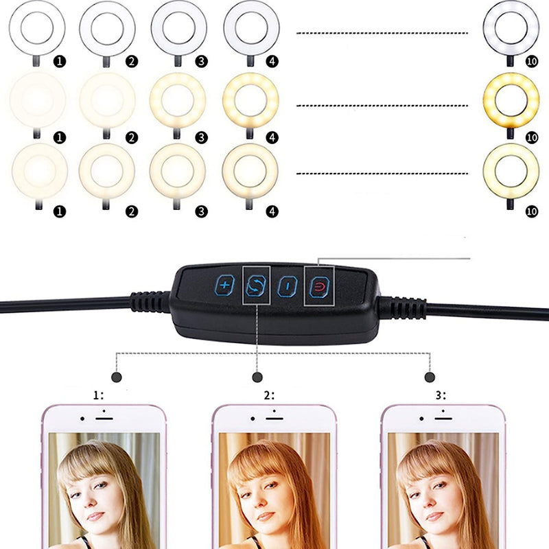 Braccio Selfie USB Flessibile Con Anello Ring Led Lampada Regolabile per Vlogging Video Clip Supporto Da Tavolo Pinza Multifunzione Staffa Spettacolo 3 Effetti Luce per Cellulare Smartphone