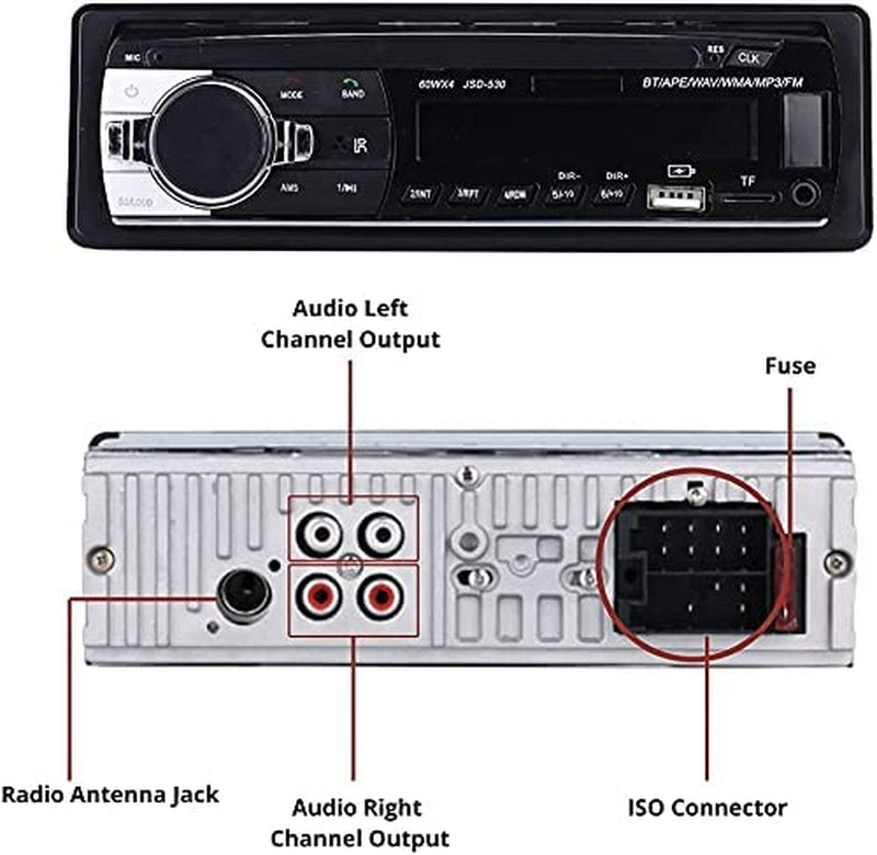 Autoradio Bluetooth 4.0 - 1 DIN - 4X40W - Funzione AUX, Lettore MP3 E Doppia Porta USB, Suono Stereo FM, Chiamate in Vivavoce, Telecomando, Display LCD, Ios E Android