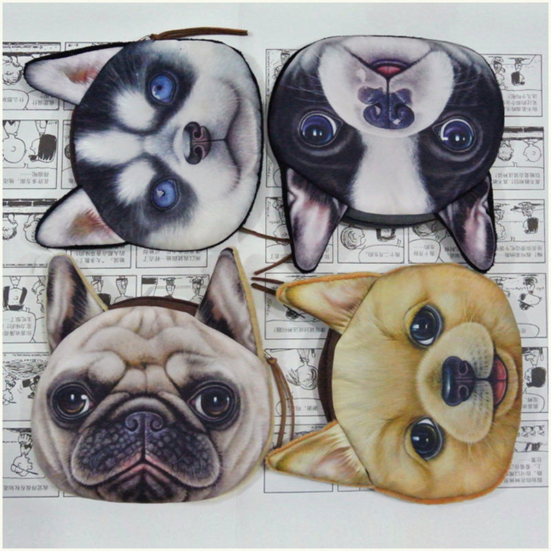 New Cute Cat Dog Face Zipper Case Coin Purse Female Wallet Purses Makeup Buggy Bag