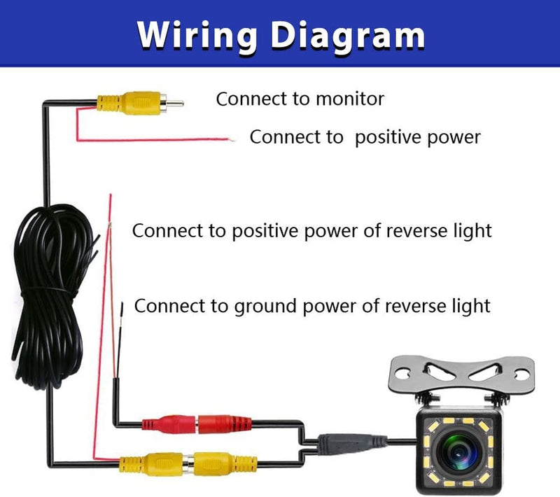 Telecamera Di Retromarcia per Auto, Telecamera Posteriore Con Visione Notturna a 12 LED, Grandangolo 170°, Impermeabile IP66, 12V Adatto per Auto, Camion, SUV, Camper, Furgoni (Cavo Video 6M)