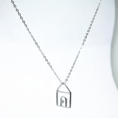 S925 Silver Temperament All-Match Small and Cute Small House Pendant Clavicle Necklace