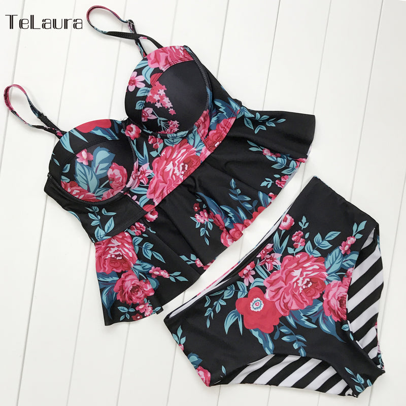 2021 Sexy Bikini Swimwear Women Push up Swimsuit High Waisted Bathing Suit Floral Biquini Two Piece Bikinis Tankini Beachwear