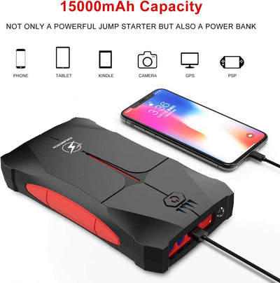 Avviatore Emergenza per Auto- 1000A 13200Mah Avviatore Portatile per Motore Benzina, Impermeabile IP67, Fino a 6,0L Ges O 5,0L Diesel, 12V Jump Starter, Torcia a LED, Porta USB Da per Smartphone