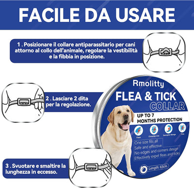 Collare Antiparassitario per Cani, Collare Antipulci Cane Sicuro Ed Efficace Composto Da Oli Essenziali Naturali Al 100%, Efficacia 12 Mesi 65Cm Collare Antizecche per Cani per Cani Di Tutte Le Taglie