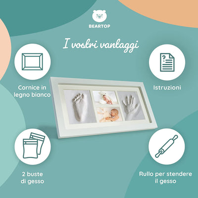 | Kit Cornice Impronta Neonato Con Calco in Gesso | Calco Impronta Mani E Piedi Neonati | Quadretti Cameretta Neonato