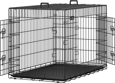 Gabbia per Cani Pieghevole, Con 2 Porte, Vassoio Rimovibile, 122 X 74,5 X 80,5 Cm, XXL, Nero PPD48H