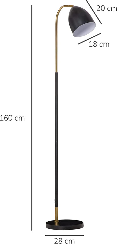 Lampada Da Terra Ad Arco Con Paralume Regolabile, Lampada Da Pavimento Moderna per Lampadine E27 40W, Metallo Nero E Oro, 43X28X160Cm