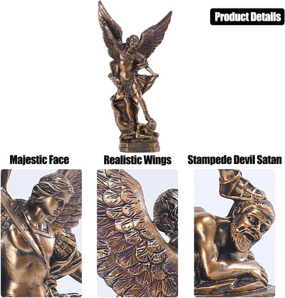 Statua Di San Miguel Arcangel Da 31,8 Cm, Statua Di San Michele in Resina Bronzata, Statuetta Di San Michele Arcangelo Vittoriosamente Sopra Satana, Adatta per La Collezione O La Decorazione