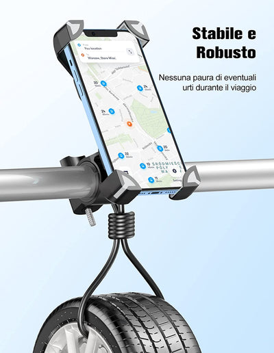 Porta Cellulare Bici, Universale Manubrio Porta Cellulare Moto Con Pad in Silicone, 360° Rotabile Antivibrazione Porta Telefono Bici Compatibile Con Iphone 14 PRO Max/13/12, Samsung, Huawei