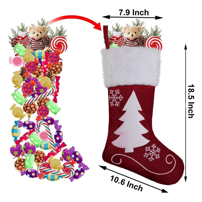 4 Pack 18Inch Christmas Stockings Large Xmas Red and White Snowflake Reindeer Antelope Christmas Tree Character