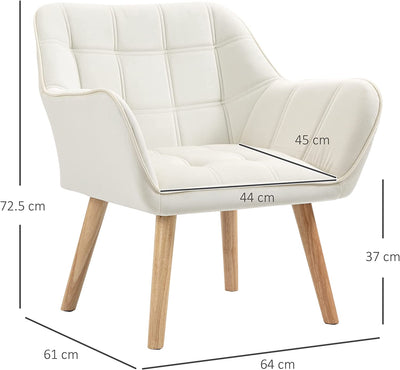 Poltrona Design Scandinava in Legno E Simil Velluto Color Crema, per Soggiorno O Ufficio, 64X61X72.5Cm