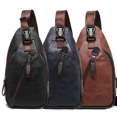 2021 New Korean Men'S Fashion Leather Chest Bag Shoulder Bag Messenger Bag Bag Riding Backpack