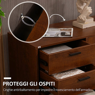 Mobile Buffet Stile Industriale Con Armadietto 2 Ante E 3 Cassetti, Madia in Legno E Acciaio Con Mensole Regolabili, 120X40X83Cm, Marrone