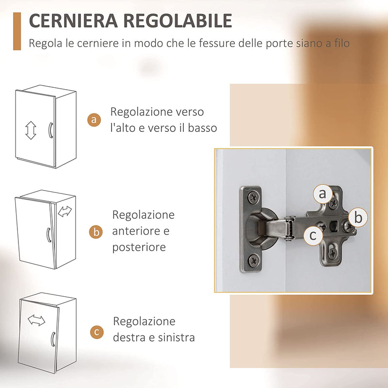 Credenza Da Cucina in Legno Bianco Con 3 Ripiani, 3 Cassetti E 2 Armadietti 101X39X180.5 Cm